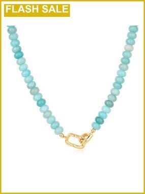 Natural Amazonite Bead Necklace Gold Plated Clasp Pendant